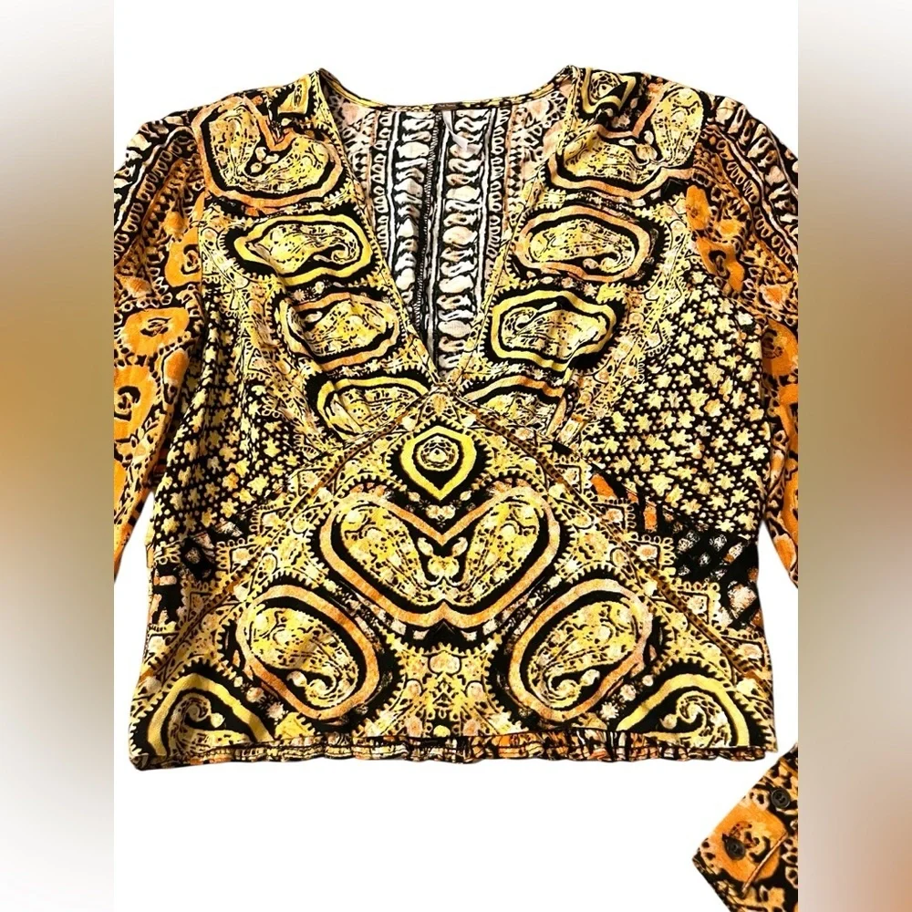 Free People Wild And Free Blouse Orange Black Combo NWOT Size M